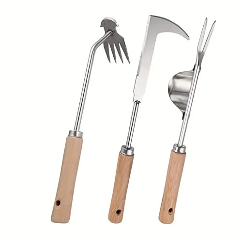 3피스 정원 가꾸기 제초 세트 | 스테인리스 강철 노동 절약 잡초 갈퀴 + 깊은 경작 작은 삽 + 뿌리 당기는 도구 | 단독주문가