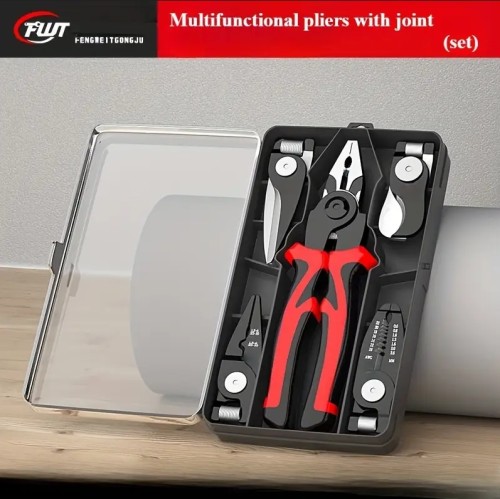 5-in-1 멀티툴 플라이어 세트 - 와이어 스트리퍼, 압착 도구 등 - 튼튼한 크롬 바나듐 스틸, 레드/블랙