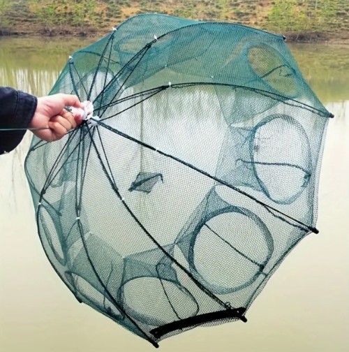 접이식 육각형 어망 (4/6/8/10 구멍 선택 가능) - 휴대용 다기능 생선 & 갑각류 미끼 트랩 (종 모양 디자인) - 남성용, 내구성 있는 나일론 소재 - 야외 모험 쉬운 잡기 솔루션