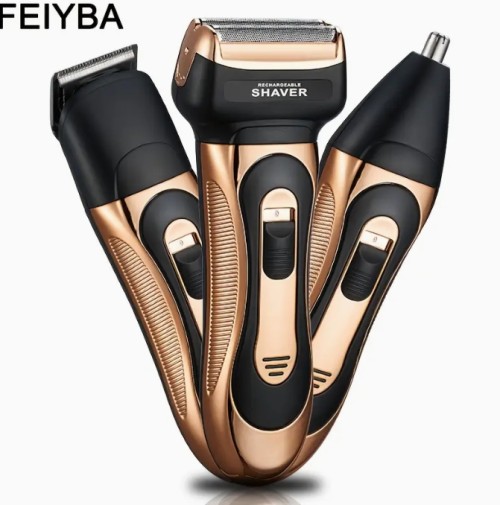 FEIYBA 남성용 3-in-1 전기 포일 면도기, 교체 가능한 헤드, USB 충전식, 무선 플로팅 헤드, 템플 및 코 트리머 포함, 얼굴 관리에 이상적, 여행에 편리한 디자인, 남성에게 완벽한 선물, 정밀 트리밍 | 세련된 면도기 디자인 | 내구성 있는 관리 기계, 면도 액세서리