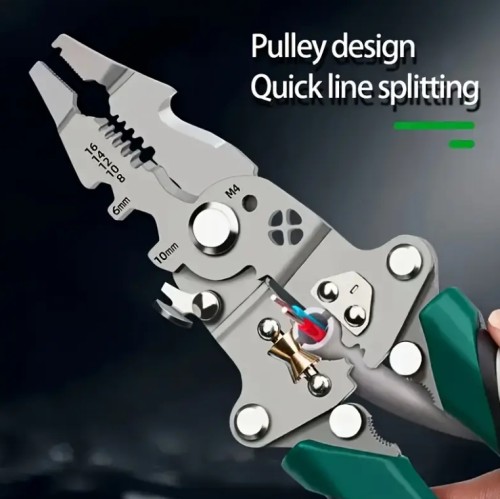 접이식 와이어 스트리핑 플라이어, 다기능 케이블 커팅 크리퍼, 중량 금속 구조, 가정 개조, 산업용 및 야외 활동에 이상적, 전기 플라이어 | 접이식 디자인 | 내구성 구조