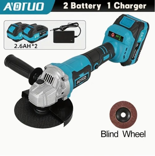 무선 각도 그라인더, 고속 7700 RPM 브러시리스 모터, 2 2.6AH 배터리, 1개 충전기, 3개 액세서리 포함