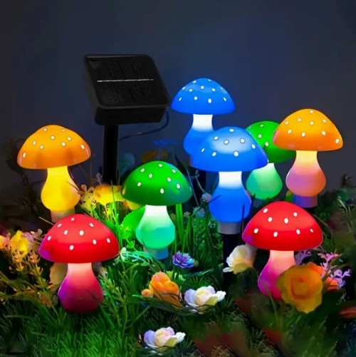 마법의 정원 태양 버섯 조명 - 8가지 조명 모드, 요정 테마 야외 스트링 라이트, 조경, 정원, 통로 및 마당용