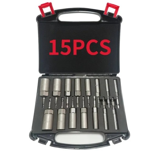 15개 크롬 바나듐 합금 강철 소켓 노즐 너트 드라이버 세트 - 육각, 5.5mm-19mm, 길이 80mm, 전동 드라이버 및 드릴용