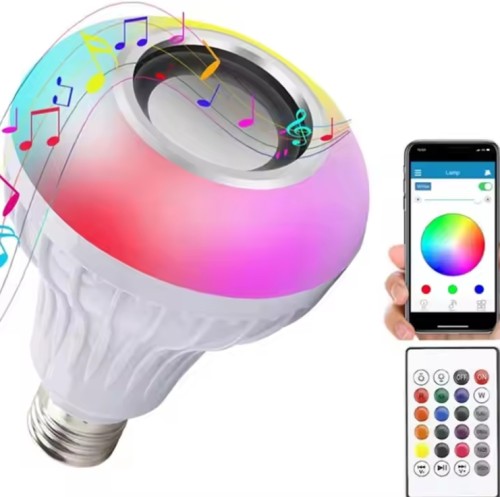 스마트 E27 LED RGB 화이트 12W 무선 블루투스 스피커 전구 램프 다채로운 변경 전구 원격 App 제어 장식 홈
