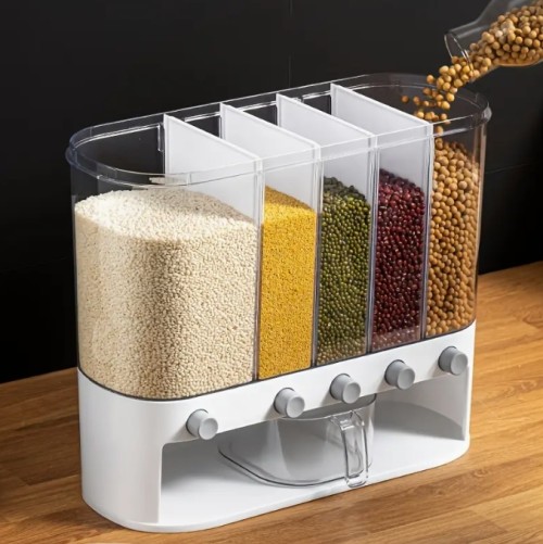 주방 보관 용기 - 밀폐, 방충 및 방습 기능, 투명 창문 포함 - 공간 절약형 사각 통 - 쌀, 콩, 파스타, 양념용