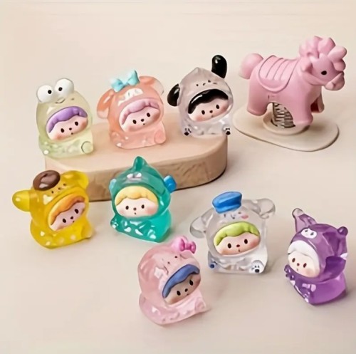 8 투명한 빛나는 산리오 꼬마 머리 큐브 DIY 주얼리 미니어처 조경 레진 공예 동물 인형 소품