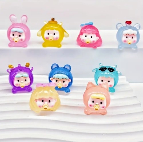 11/19/29개 귀여운 투명 레진 동물 장식품 - 모자와 액세서리 포함 랜덤 동물 인형, 배터리 없는 파티 데코, 홈 데코, 선물 아이템, 미니 인형 액세서리