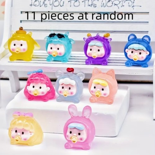 11/19/29개 귀여운 투명 레진 동물 장식품 - 모자와 액세서리 포함 랜덤 동물 인형, 배터리 없는 파티 데코, 홈 데코, 선물 아이템, 미니 인형 액세서리