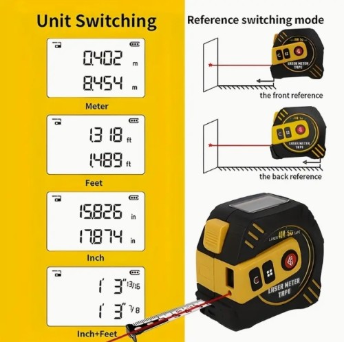 1개 다기능 2-in-1 레이저 줄자, 39.93미터/79.86미터 레이저 거리 측정기, 4.88미터 줄자 포함, USB 충전, LCD 디스플레이, 피탈라, 면적, 볼륨, 피트/피트+인/인+인 유닛 스위치 디지털 범위 측정기, 홈 개선, DIY 프로젝트, 현대적인 측정 도구, 컴팩트 디자인, 고정밀 센서, 내구성 있는 구조, 다기능 도구, 홈 리노베이션, DIY 애호가용