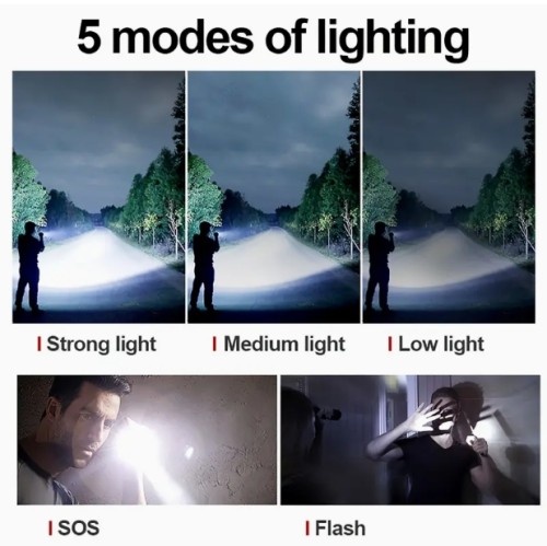 신규 가장 강력한 LED 손전등 전술 충전식 손전등 내장된 고용량 배터리 장거리 스포트라이트 토치 라이트 COB 라이트 포함