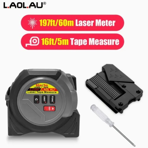 EL.AOL.AU 3-in-1 적외선 레이저 줄자: 핸드헬드, 초고정밀, 스마트, 휴대용 (블랙, 40m/60m), AAA 배터리 2개(미포함) - 길이/면적/부피 측정 및 피타고라스 기능 포함, 인테리어/건설/엔지니어링에 이상적