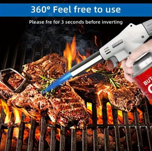 프로페셔널 프로펜 플레임 토치, 조절 가능한 플레임 - 360° 역전 디자인, 스테인레스 스틸 및 플라스틱 구조, 요리, 그릴, 베이킹을 위한 프로펜 가스 포함되지 않음 - 내구성 있는 플레임리스 점화 도구, 베이킹 필수품, 인간 중심 핸들, 튼튼한 구조, 주방 가제트, 홈 셰프