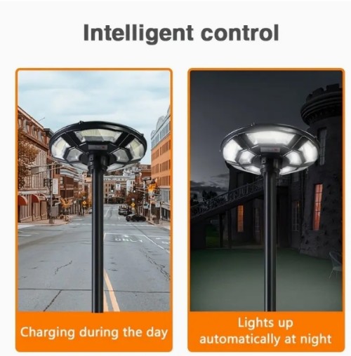 인간체 센서가 있는 태양광 UFO 거리등 - 원격 제어, 빌라, 커뮤니티 및 광장용 광택 마감, 원형, 정원 램프