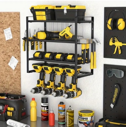 중량 철제 전기 도구 정리대, 벽걸이 멀티층 선반, 차고용, 드라이버 하마 홀더, 이상적인 아버지의 날 및 휴일 선물