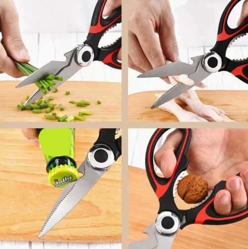 3pcs 무거운 주방 가위 세트, 보호 가죽이 포함되어 있습니다 - 인간 중심의 편안한 손잡이, 스테인레스 스틸 블레이드, 식기 세척기 안전, 음식 준비 및 요리에 이상적, 검정색, 스테인레스 스틸 주방 가위