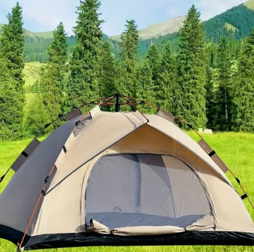 PAKITUS 4인용 자동 빠른 개방형 텐트 - 헤비듀티 올웨더 가족 캠핑 쉼터, 레인플라이 환기 및 쉬운 설치, 하이킹, 사냥, 해변, 등산용 넓은 바닥 - 지퍼 도어 및 튼튼한 프레임이 있는 경량 휴대용 텐트 (겨울/여름/봄/가을 사용에 적합) - 단색 연갈색과 검은색 폴 & 레인플라이, 빠른 사용을 위한 자동 개방 메커니즘, 캠핑용 에어 텐트, 캠핑 액세서리 및 장비
