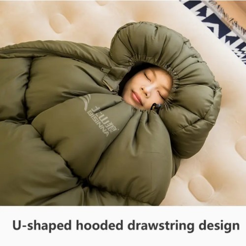 비시나 1개 지퍼 클로저 봉투 스타일 슬리핑백, 겨울 캠핑 및 하이킹용 두꺼운 합성 단열재 - 휴대 가능한 반장형 디자인, 올리브 그린/그레이 - 야외 모험가를 위한 이상적인 선물, 퀼트 외관 | 휴대가 편리한 수면, 비시나