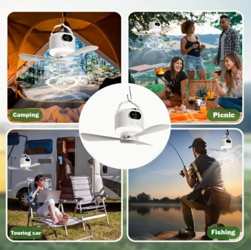 LED 야간 조명이 있는 10400mAh 휴대용 캠핑 팬, 텐트 및 야외용 USB 충전식 행잉 팬, 기숙사용 - 장시간 배터리 지속력, 고풍력, 폰 충전기 및 파워 뱅크 겸용, 캠퍼 액세서리