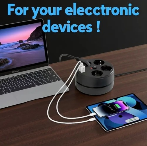 USB가 있는 8-in-1 파워 스트립, 마스터 스위치가 있는 4개의 EU 소켓, 2개의 USB-A 및 2개의 USB-C 포트, 1, 8m 리트랙터블 연장 코드, 가정, 주방, 사무실, 여행에 적합, 유럽 표준 플러그, 220V-240V, 직사각형 모양, 플러그 전원, 여행용 파워 솔루션 | 현대적인 파워 스트립 | 리트랙터블 코드, 여행용 파워 스트립