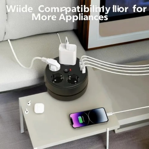 USB가 있는 8-in-1 파워 스트립, 마스터 스위치가 있는 4개의 EU 소켓, 2개의 USB-A 및 2개의 USB-C 포트, 1, 8m 리트랙터블 연장 코드, 가정, 주방, 사무실, 여행에 적합, 유럽 표준 플러그, 220V-240V, 직사각형 모양, 플러그 전원, 여행용 파워 솔루션 | 현대적인 파워 스트립 | 리트랙터블 코드, 여행용 파워 스트립