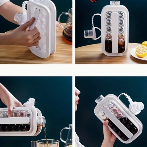 1pc 2 in 1 접이식 아이스 메이커 물 컵 커피 포트, 아이스 트레이 몰드, 둥근 구형 아이스 큐브, 가정, 주방, 야외, 학교, 사무실에 적합, 4 계절에 사용할 수 있습니다, 냉장고