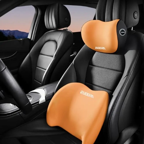 차량용 목베개 & 요추 지지대 세트 - 인체공학적 디자인, 고밀도 폼 충전재, 장거리 운전에 편안한 차량용 목 및 허리 쿠션 (목베개 1개 + 요추 쿠션 1개)