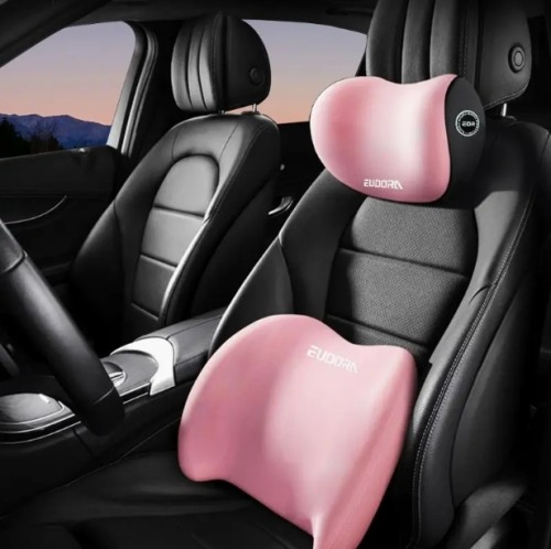 차량용 목베개 & 요추 지지대 세트 - 인체공학적 디자인, 고밀도 폼 충전재, 장거리 운전에 편안한 차량용 목 및 허리 쿠션 (목베개 1개 + 요추 쿠션 1개)