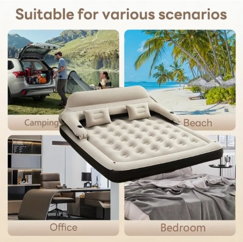 킹캠프 RV 에어 매트리스 헤드보드 & 베개 포함 - 휴대용 내구성 있는 인플레이터블 침낭, 실내/야외 사용 가능, 캠핑, 여행, 결혼식용 - 범용 사이즈, 펌프 필요 없음, 폴리에스터 커버