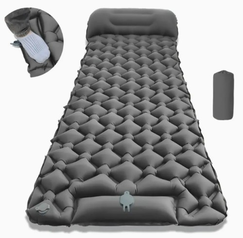 1인용 초경량 인플레이터블 캠핑 매트리스 - 내장 펌프 기능, 빠른 공기 주입/배출, 컴팩트 휴대용 에어 쿠션 베드 (헤드레스트 포함), 백패킹, 하이킹, 차량 캠핑, 여행용 오렌지색 야외 침구, 휴대가 편리한 캠핑 기어