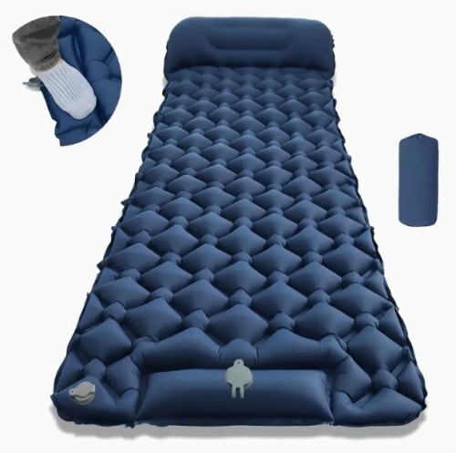 1인용 초경량 인플레이터블 캠핑 매트리스 - 내장 펌프 기능, 빠른 공기 주입/배출, 컴팩트 휴대용 에어 쿠션 베드 (헤드레스트 포함), 백패킹, 하이킹, 차량 캠핑, 여행용 오렌지색 야외 침구, 휴대가 편리한 캠핑 기어