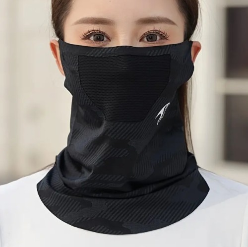 여름용 아웃도어 아이스 슬리키 섬유 넥 게이터 - 무봉제 얼굴 마스크, 통기성 발라클라바 (귀걸이형) 유니섹스 4가지 컬러: 블랙, 네이비 블루, 라이트 그레이, 그린
