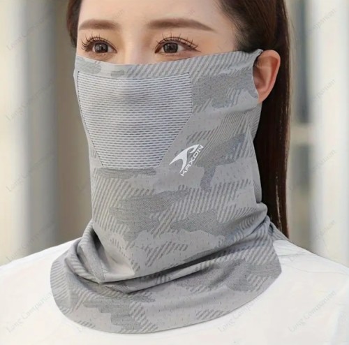 여름용 아웃도어 아이스 슬리키 섬유 넥 게이터 - 무봉제 얼굴 마스크, 통기성 발라클라바 (귀걸이형) 유니섹스 4가지 컬러: 블랙, 네이비 블루, 라이트 그레이, 그린