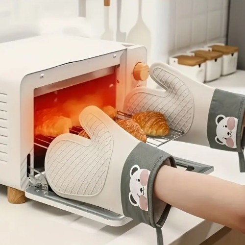 1쌍 두꺼운 실리콘 내열 장갑 - 미끄럼 방지 오븐 & 전자레인지 안전 베이킹 장갑, 귀여운 곰 디자인, 주방용 고온 저항성, 바비큐 필수품, 야외 요리 및 야외 요리용 - 내구성 있고 쉬운 세척, 손세탁 전용, 바비큐 액세서리, 스타일리시한 주방 용품, 미끄럼 방지 그립, 바비큐 애호가용, 스크래치 방지 마감, 열에 강한 소재, 요리 장갑, 그릴링 애호가를 위한
