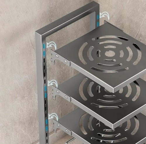 버클 스타일 조절 가능한 탄소강 수납 선반, 다층 싱크대 수납 선반, 웍, 철 냄비, 식기 수납, 주방 필수품, 최대 7단계까지 검정색