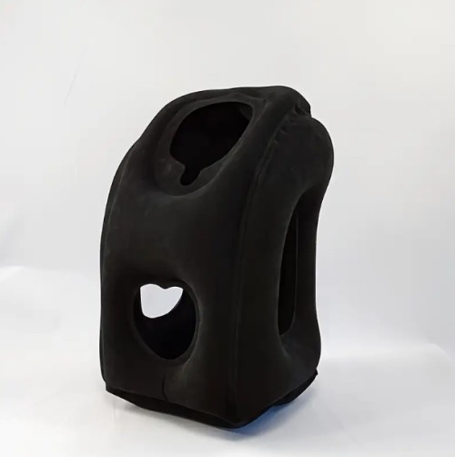 긴 항공편, 고속열차, 사무실 낮잠, 자동차 휴식을 위한 파란색 팽창식 여행 베개 - 인체 공학적 PVC 플록 처리 비행기 수면 쿠션, 휴대가 간편하고 가벼움, 캠핑 및 하이킹에 이상적