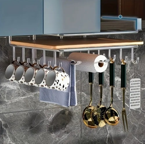 1개 스토리지 랙, 스테인리스 스틸 언더 캐비닛 행잉 랙, 다기능 벽걸이형 스토리지 박스, 주방 및 식당에 적합, 주방 스토리지 박스 및 정리, 주방 액세서리.