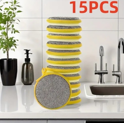 15개 양면 스크럽 스펀지 세트 - 재사용 가능, 세척 가능한 주방 청소 패드, 다목적 사용, 욕실, 차량 및 야외 청소에 적합, 청소용 스크럽 스펀지, 청소용 섬유, 주방 스크러버, 스토브 스펀지용