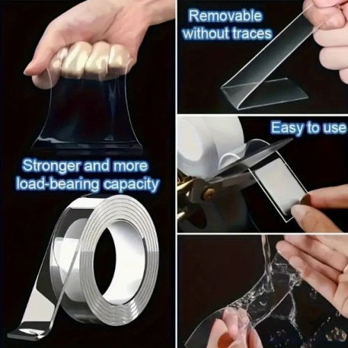 12개입 2개입 강력한 양면 나노 접착 테이프 - 초강력, 재사용 가능한 예술 및 휴일 장식용 - 모든 표면에 다용도 접착제