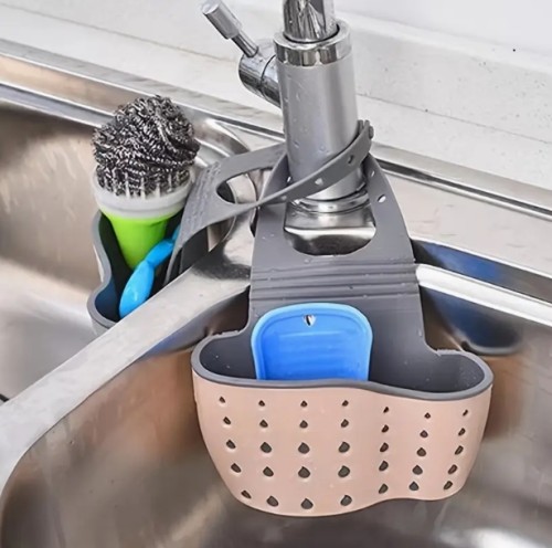 1개 조절 가능한 싱크대 트레이 - 다기능 주방 정리함, 스펀지 및 용품 보관용, 배터리 불필요