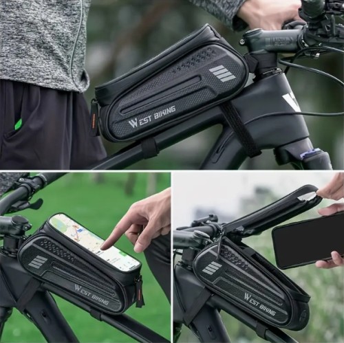 웨스트 사이클링 바이크 탑 튜브 가방 - 대용량 7인치 휴대폰 저장, 내구성 있는 EVA/나일론 구조, 지퍼 폐쇄 및 MTB/로드 자전거 용 유틸리티 포켓, 사이클링 액세서리, 자전거 휴대폰 홀더, 세련된 디자인, 통기성 있는 메쉬