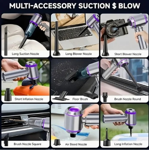 휴대용 무선 진공청소기 20000PA 고출력 미니 청소기, 4-in-1 압축기 및 핸드블로워 브러시리스 모터 포함 - 차량, 가정, 사무실, 캠핑, 노트북 키보드 먼지 제거 도구