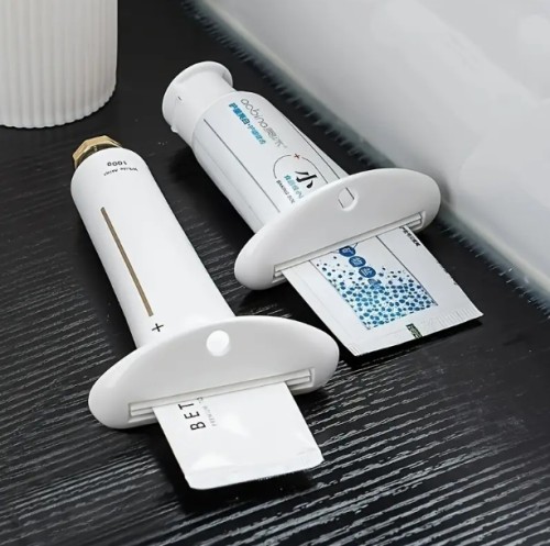 2개 세트 수동 치약 튜브 짜는 도구 & 디스펜서 - 인체공학적 그립, 전기 필요 없음, 4가지 색상 (화이트/블루/핑크/옐로우) - 욕실 및 주방용 다목적 치약 & 비누 사용