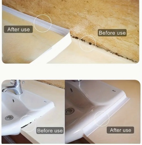 4롤 고강도 접착식 욕실 & 주방 시멘트 테이프 - 도구 불필요, 강력한 고정력, 화장실 설치용, 바닥/카운터탑/백스플래시 밀봉 - 쉽게 뜯어 붙이는 방식, 고품질 - 가정, 사무실, 레스토랑에 이상적 (4롤), 도구 없이 간편 사용