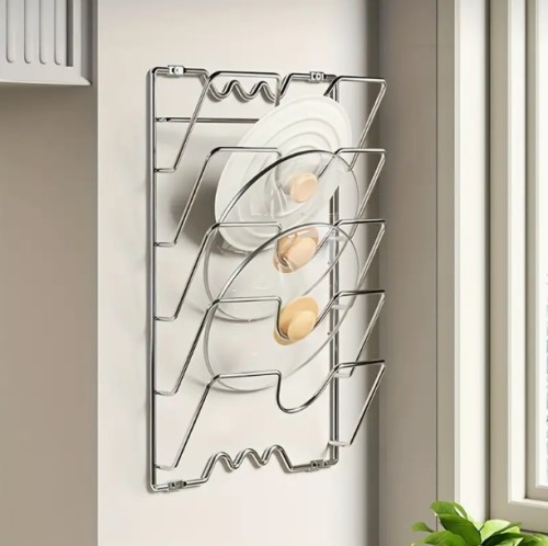 1개 내구성 있는 스테인리스 스틸 걸이용 냄비 뚜껑 보관대 - 다층 벽걸이 주방 정리대, 냄비와 뚜껑을 위한 공간 절약 디자인, 다양한 구획이 있는 가정 및 레스토랑 사용에 이상적, 주방 보관 솔루션|세련된 메탈 랙|스테인리스 스틸 랙, 냄비 뚜껑 홀더