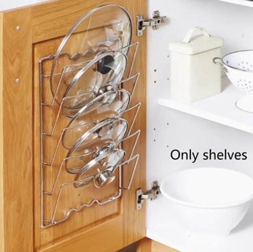 1개 내구성 있는 스테인리스 스틸 걸이용 냄비 뚜껑 보관대 - 다층 벽걸이 주방 정리대, 냄비와 뚜껑을 위한 공간 절약 디자인, 다양한 구획이 있는 가정 및 레스토랑 사용에 이상적, 주방 보관 솔루션|세련된 메탈 랙|스테인리스 스틸 랙, 냄비 뚜껑 홀더