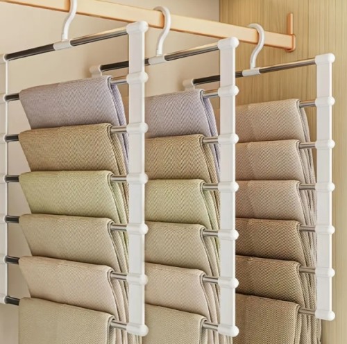 ITECHJOY 3개 스페이스 세이빙 폴더블 플라스틱 팬츠 랙 - 녹 방지 옷장 조직자 - 청바지, 레깅스 및 바지 - 내구성 다단 행거 폴리쉬 피니쉬, 의류 행거