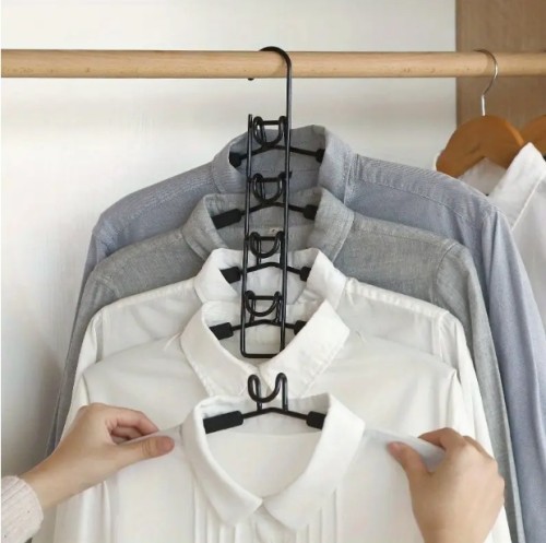 공간 절약형 5-in-1 다층 옷걸이, 분리 가능한 바지 랙 및 미끄럼 방지 스펀지 - 티셔츠, 청바지 등에 적합한 내구성 있는 금속 정리대