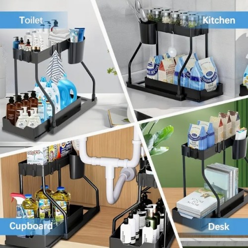 주방 및 욕실 필수품을 위한 내구성 있는 대용량 2단 서랍형 공간 절약 정리함