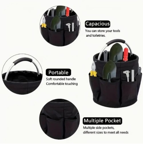 1pc 다중 공간 휴대용 도구 보관 버킷 가방 - 내구성 있는 금속 정원 핸드백, 다수의 개방형 포켓, 작은 도구 및 정원 필수품에 적합 - 아빠를 위한 완벽한 아버지의 날 선물, 정원 도구 정리함 | 도구 보관 정리함 | 튼튼한 핸들 가방